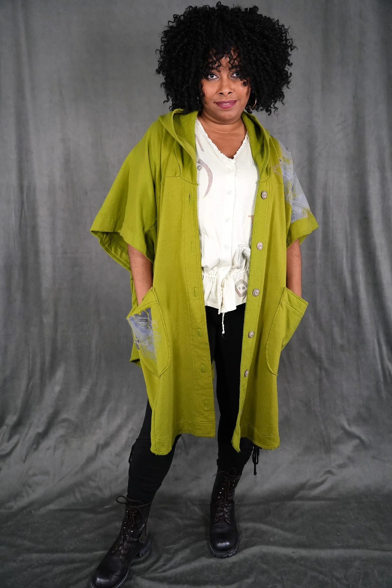 V1365 Moroccan Green Hooded Iris Cape-P