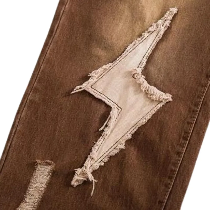 Vintage Lightning Patch Straight Leg Jeans
