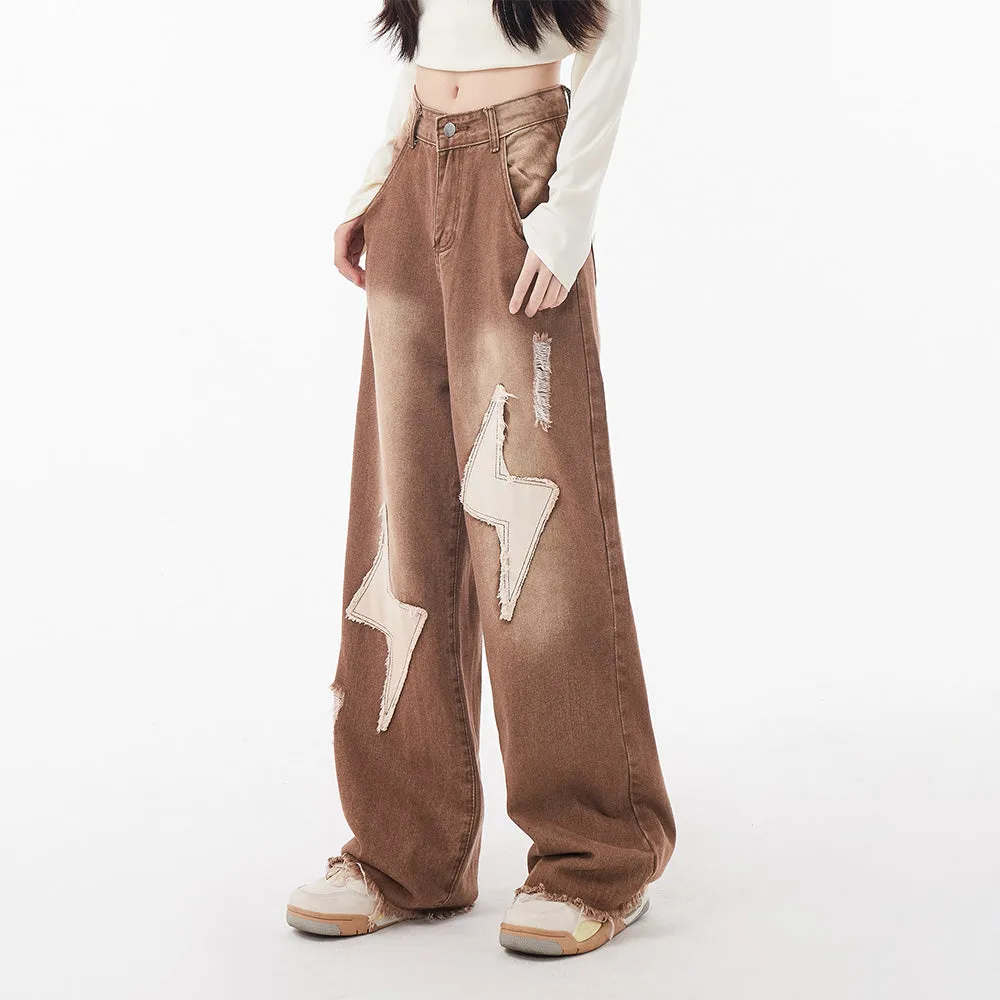 Vintage Lightning Patch Straight Leg Jeans
