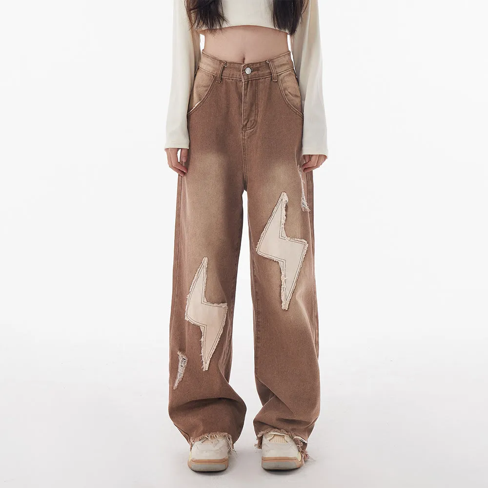 Vintage Lightning Patch Straight Leg Jeans