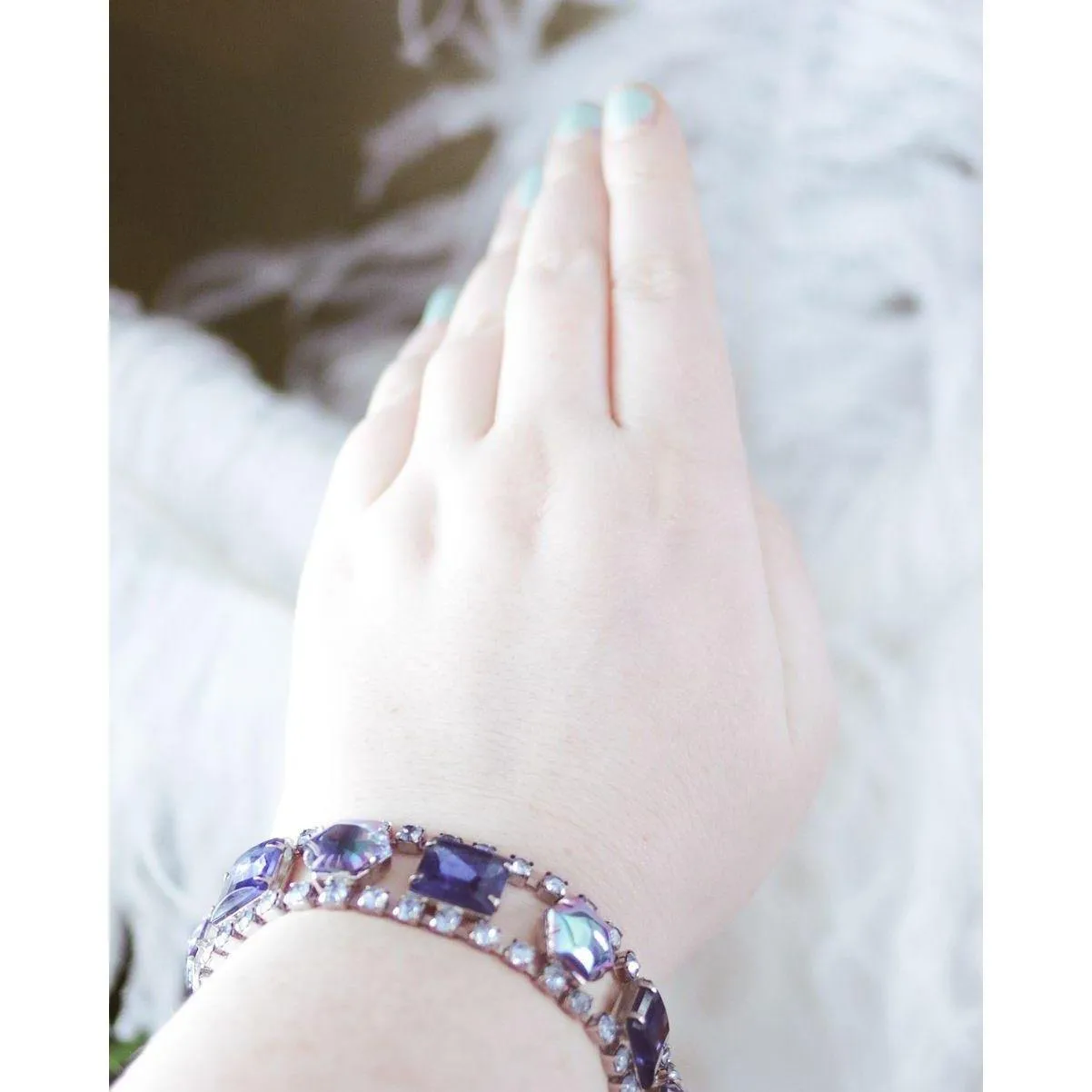 Vintage Sapphire and Iridescent Blue Rhinestone Bracelet