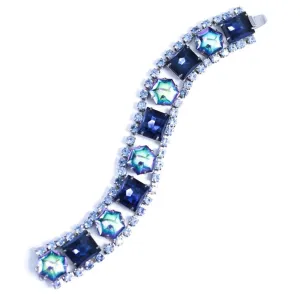 Vintage Sapphire and Iridescent Blue Rhinestone Bracelet