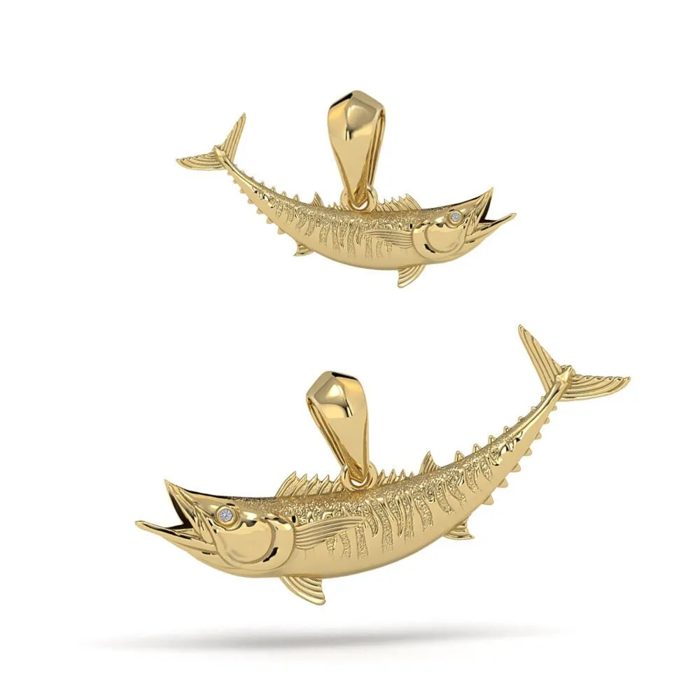 Wahoo Fish Pendant in 14K Yellow or White Gold with Genuine Diamond Eyes by TinyBling Jewelry