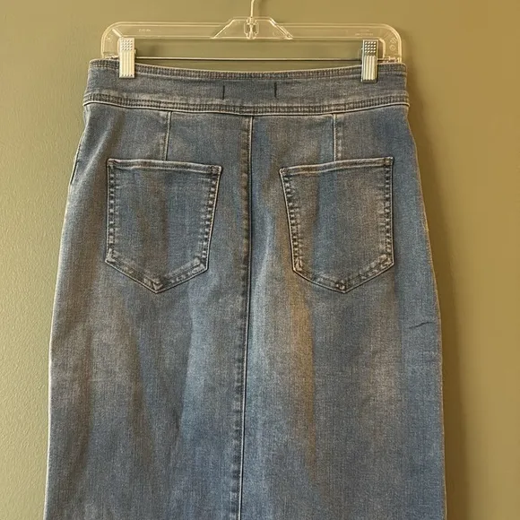 We the Free Free People Maddie Denim Midi Skirt Blue Front Slit Boho Sz 30