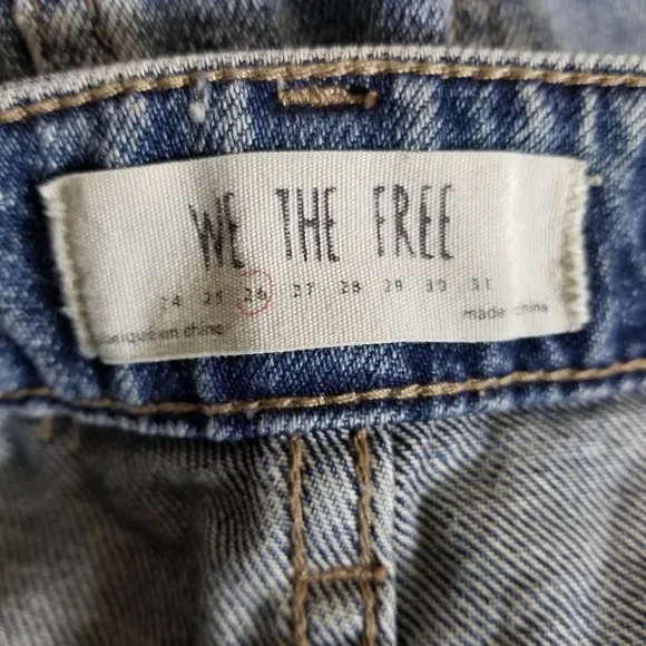 We the Free Zip Front Denim Skirt Womens Size 26 Raw Hem Blue Mini