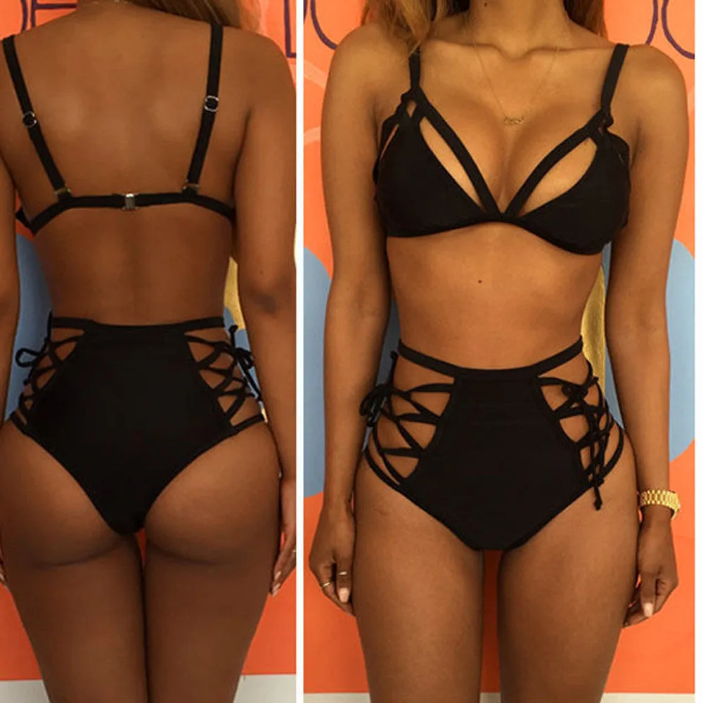 Women High Waist Bandage Bikini Set Push-up Padded Bra Swimsuit Bathing Swimwear
