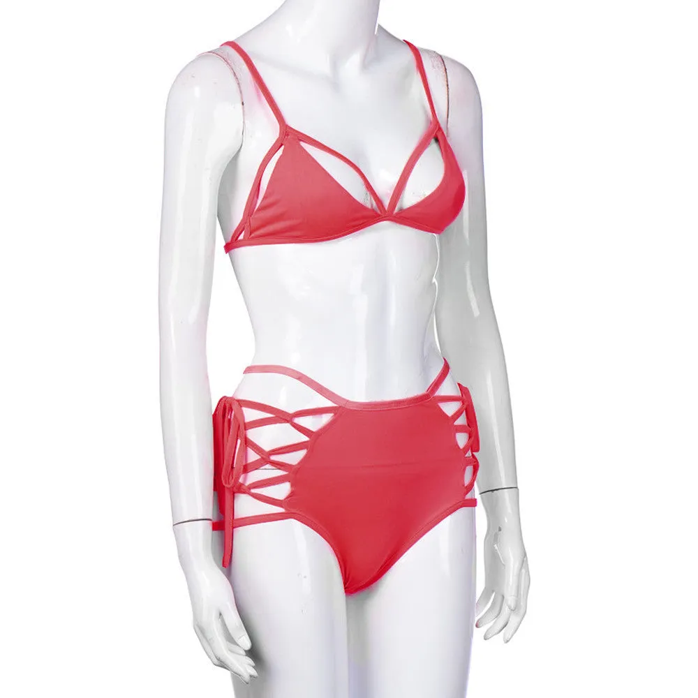 Women High Waist Bandage Bikini Set Push-up Padded Bra Swimsuit Bathing Swimwear