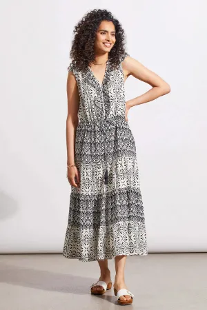 Women's Tribal | Printed V-Neck Dress with Drawcord Waist | Black