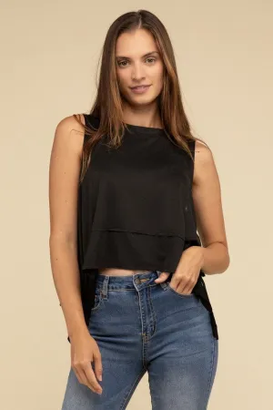 ZENANA Shark Bite Side Slit Short Sleeveless Top