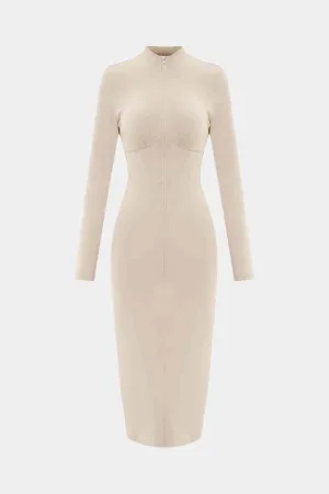 Zip Up Cutout Drawstring Detail Dress